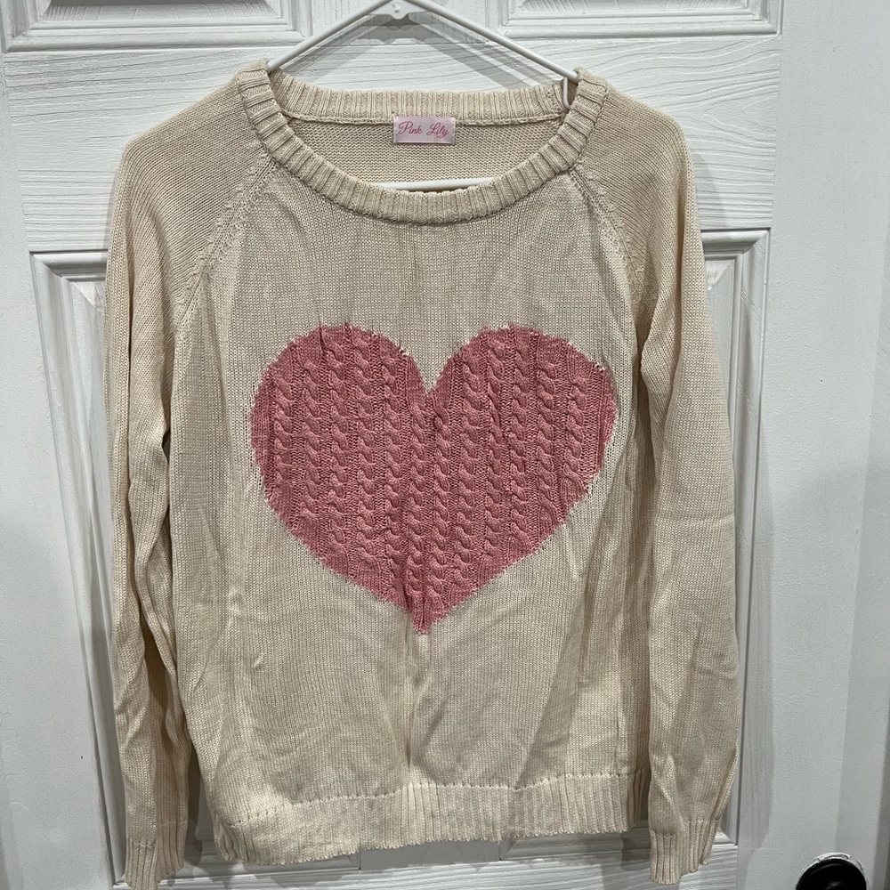 Pink Lily heart sweater! Very cute! Closet clean out! Remote worker!